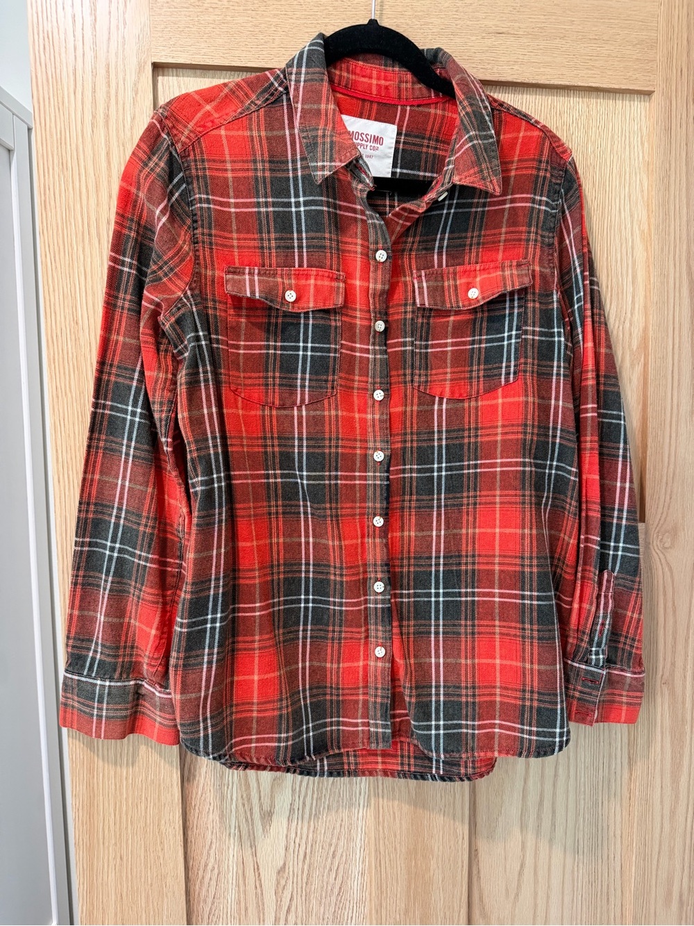 Mossimo Supply Co. Red and Black Plaid Button-Down Shirt